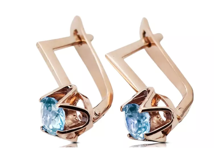 Earrings Vintage style Aquamarine Original Vintage 14K Rose Gold vec005r